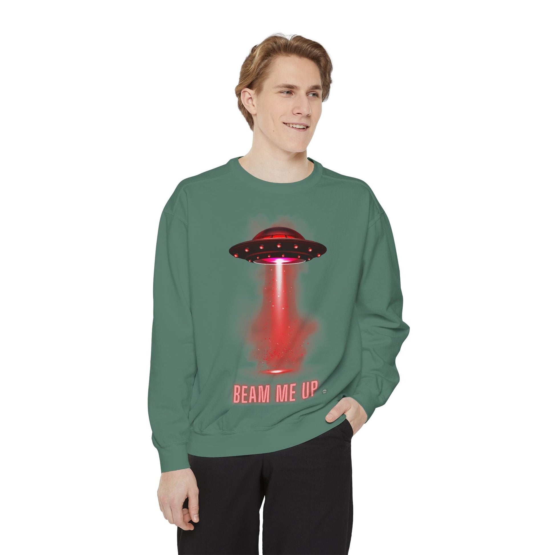 Sweatshirt Beam Me Up Unisex Garment-Dyed Sweatshirt - Fun Alien Theme for Sci-Fi Lovers