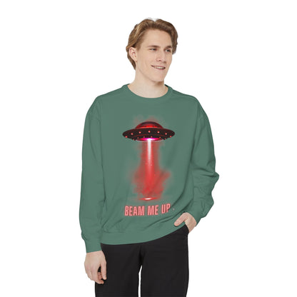 Sweatshirt Beam Me Up Unisex Garment-Dyed Sweatshirt - Fun Alien Theme for Sci-Fi Lovers