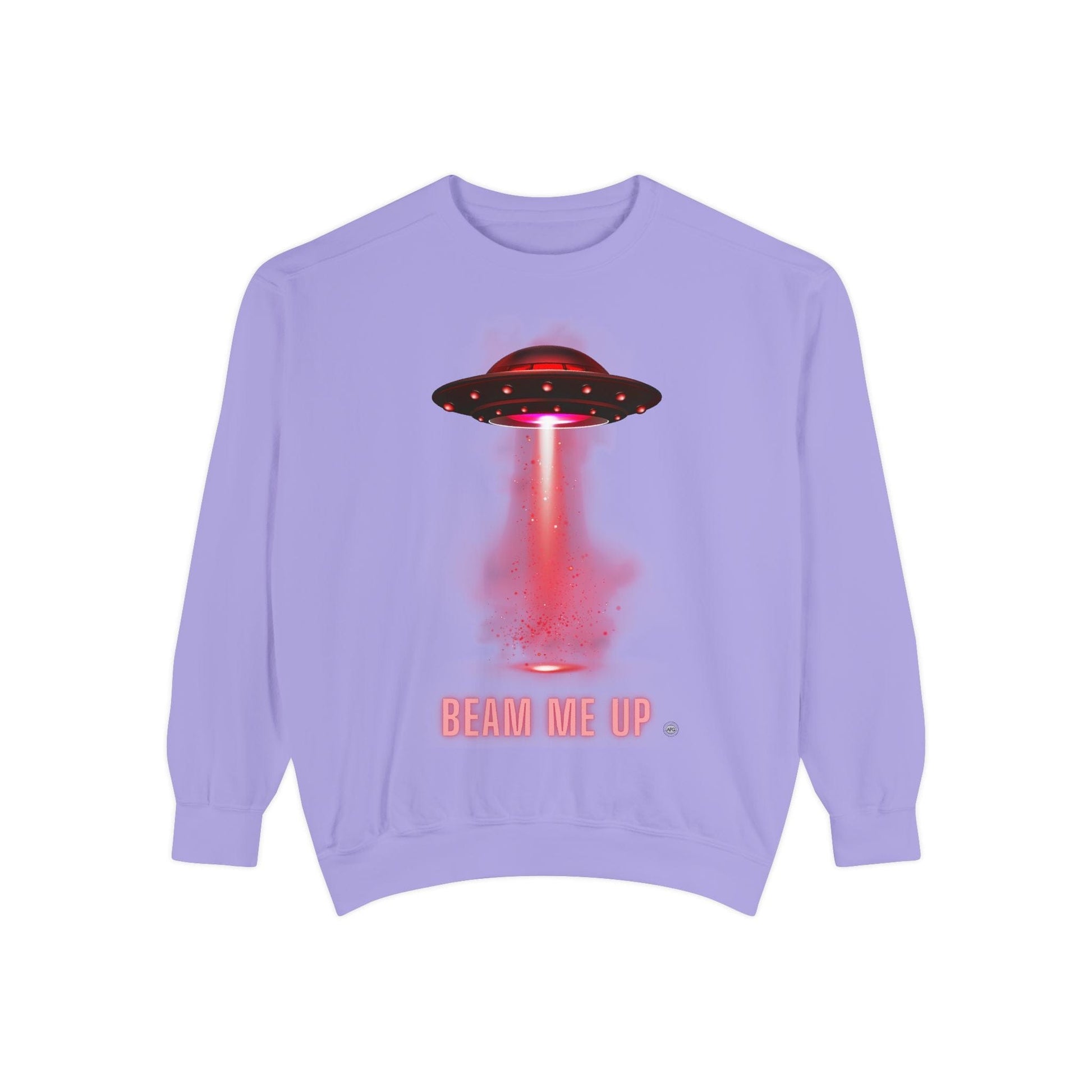 Sweatshirt Beam Me Up Unisex Garment-Dyed Sweatshirt - Fun Alien Theme for Sci-Fi Lovers Violet / S