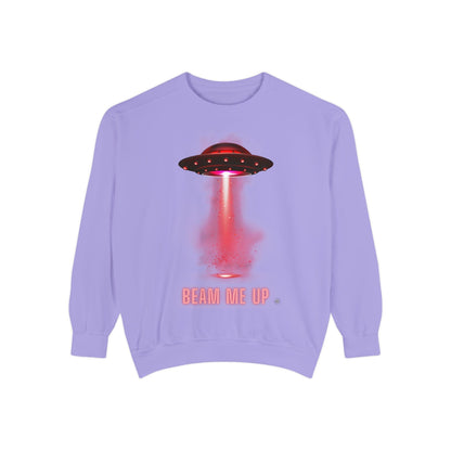 Sweatshirt Beam Me Up Unisex Garment-Dyed Sweatshirt - Fun Alien Theme for Sci-Fi Lovers Violet / S