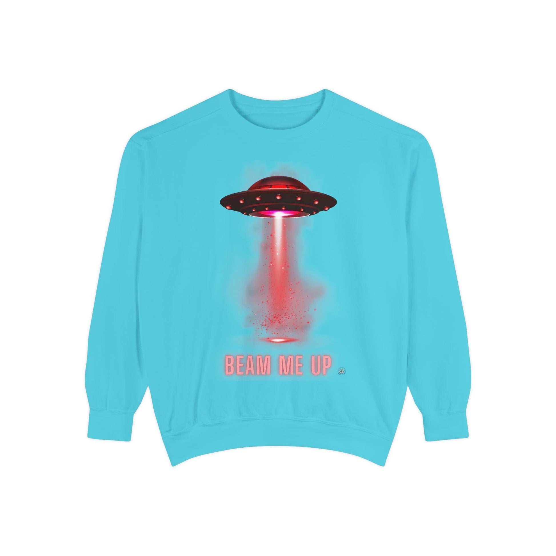 Sweatshirt Beam Me Up Unisex Garment-Dyed Sweatshirt - Fun Alien Theme for Sci-Fi Lovers Lagoon Blue / 3XL
