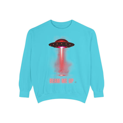 Sweatshirt Beam Me Up Unisex Garment-Dyed Sweatshirt - Fun Alien Theme for Sci-Fi Lovers Lagoon Blue / 3XL