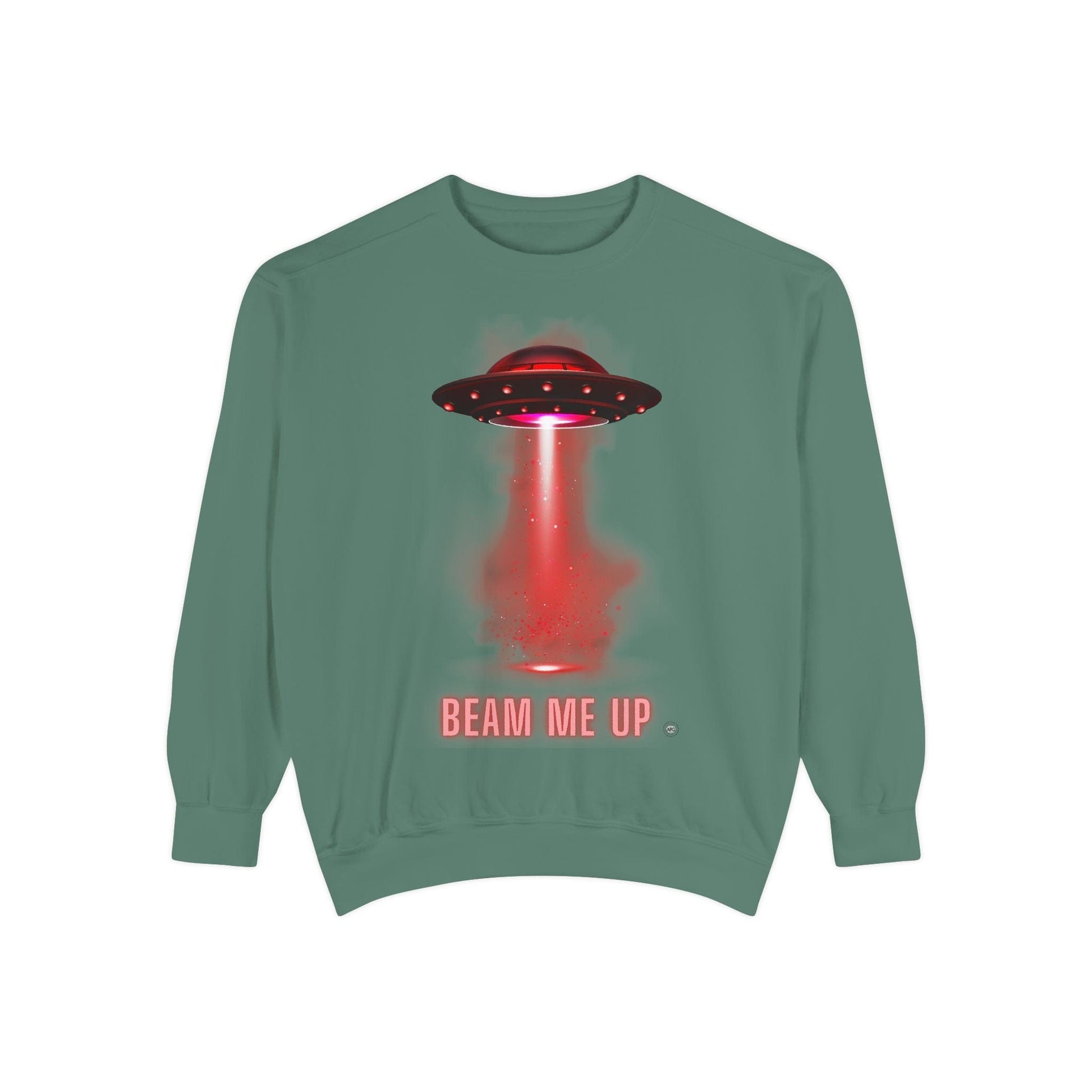 Sweatshirt Beam Me Up Unisex Garment-Dyed Sweatshirt - Fun Alien Theme for Sci-Fi Lovers Light Green / S