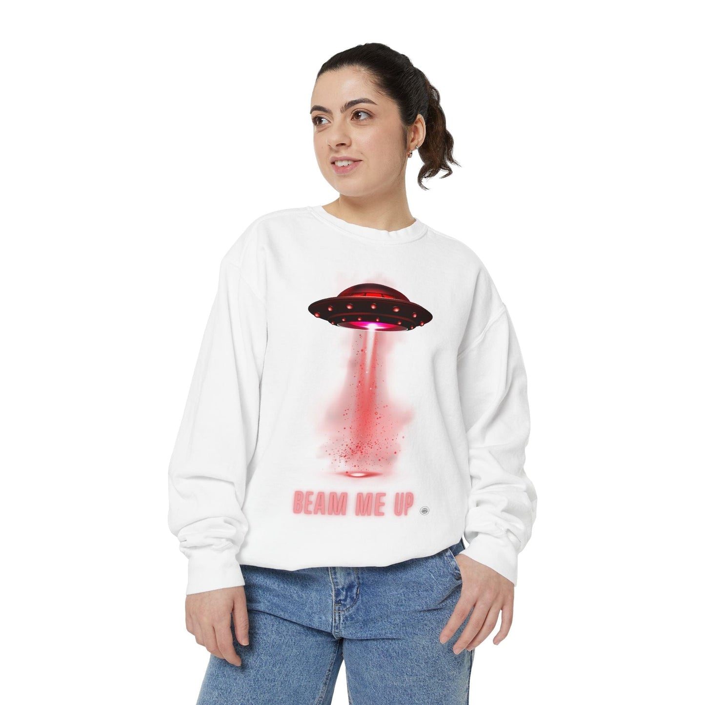 Sweatshirt Beam Me Up Unisex Garment-Dyed Sweatshirt - Fun Alien Theme for Sci-Fi Lovers White / S