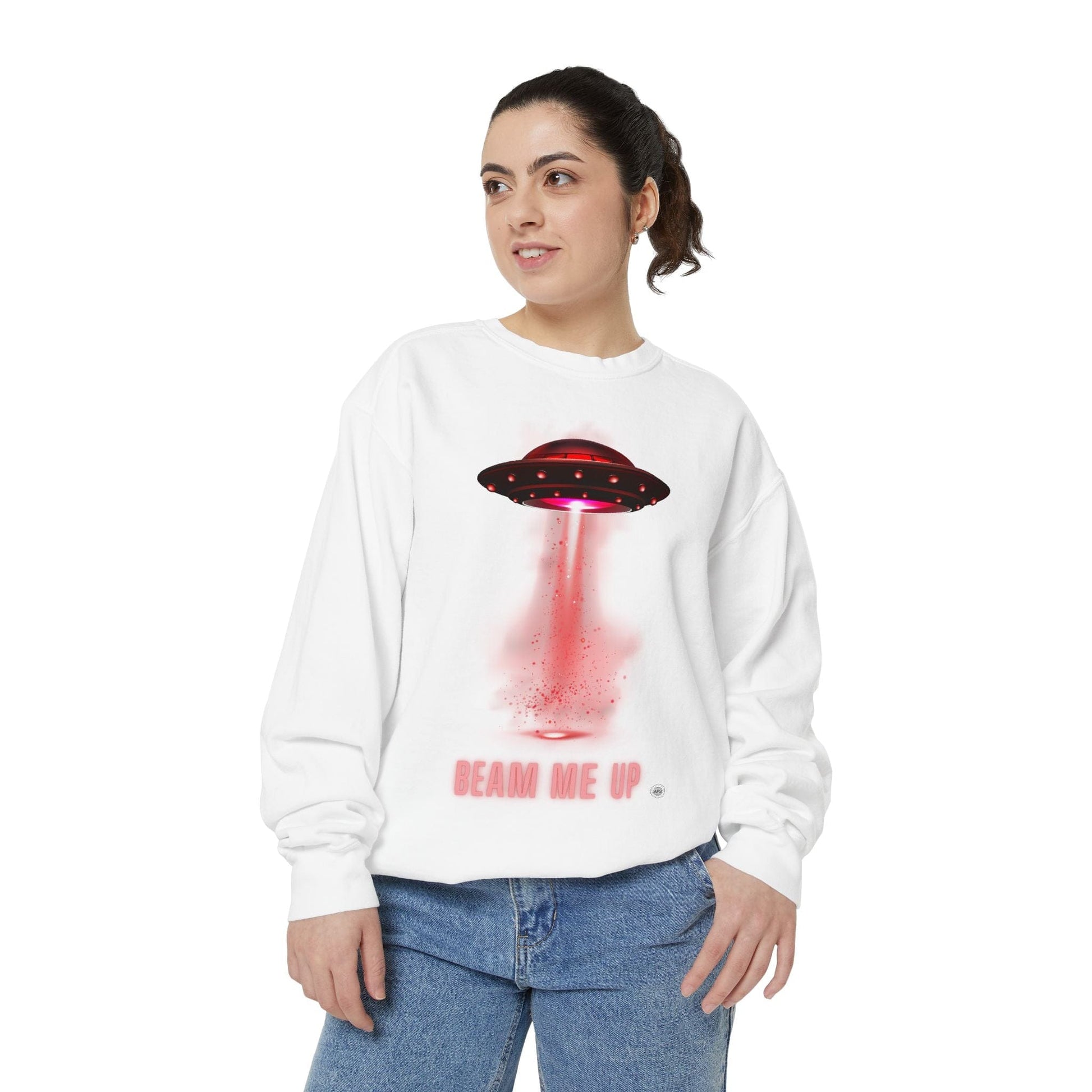 Sweatshirt Beam Me Up Unisex Garment-Dyed Sweatshirt - Fun Alien Theme for Sci-Fi Lovers White / S