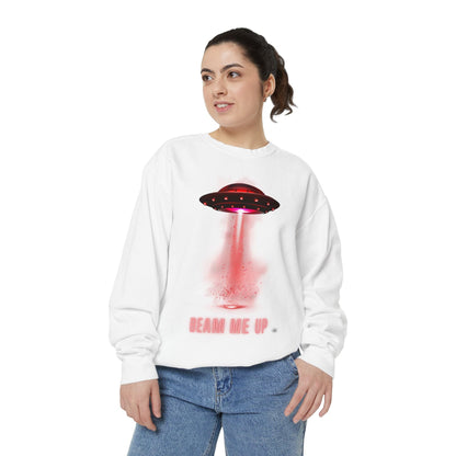 Sweatshirt Beam Me Up Unisex Garment-Dyed Sweatshirt - Fun Alien Theme for Sci-Fi Lovers White / S