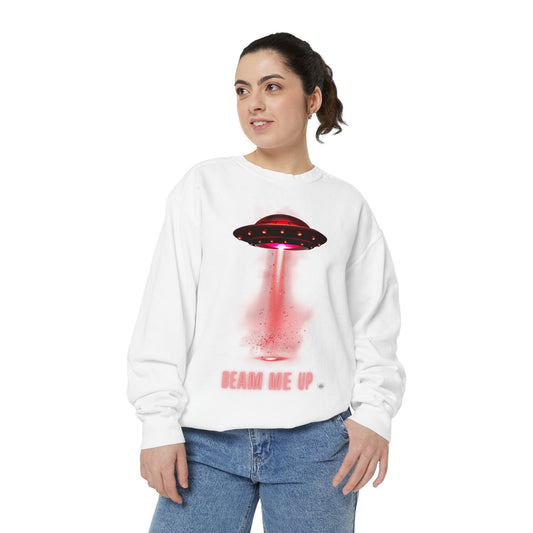Sweatshirt Beam Me Up Unisex Garment-Dyed Sweatshirt - Fun Alien Theme for Sci-Fi Lovers White / S