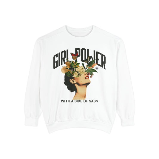 Sweatshirt Garment-Dyed Sweatshirt - Girlpower with a Side of Sass White / S