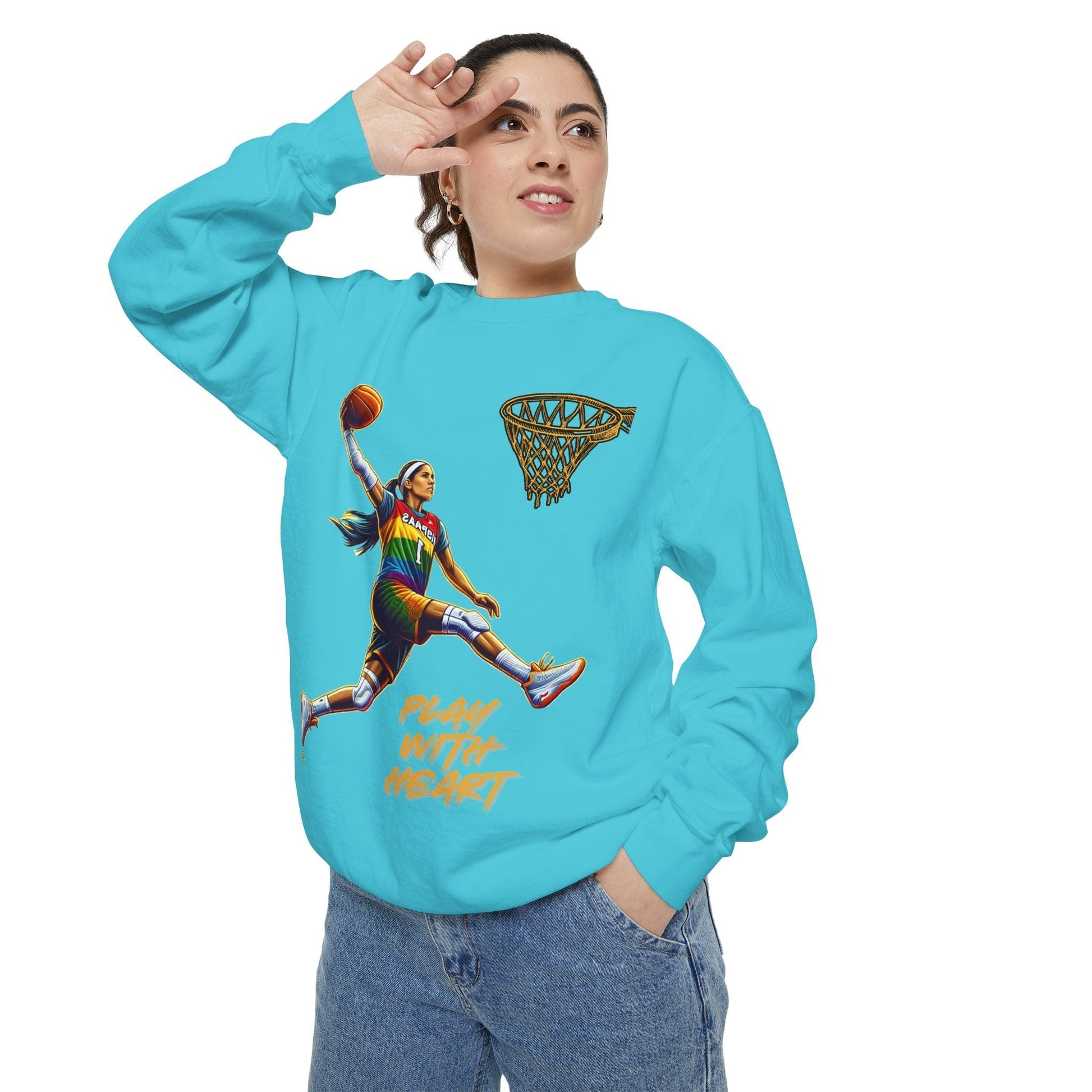 Sweatshirt Garment-Dyed Sweatshirt with 'Play With Heart' Design