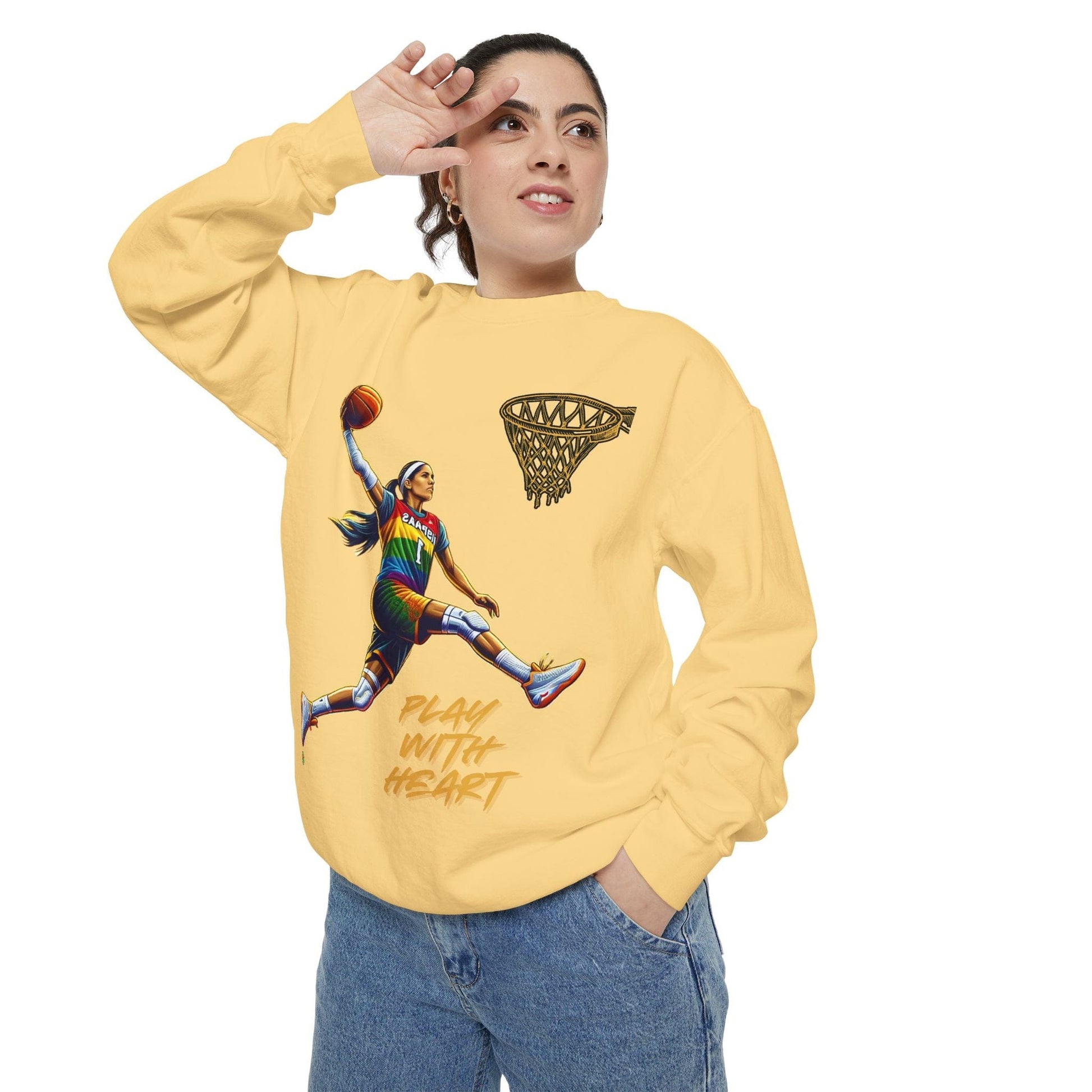 Sweatshirt Garment-Dyed Sweatshirt with 'Play With Heart' Design