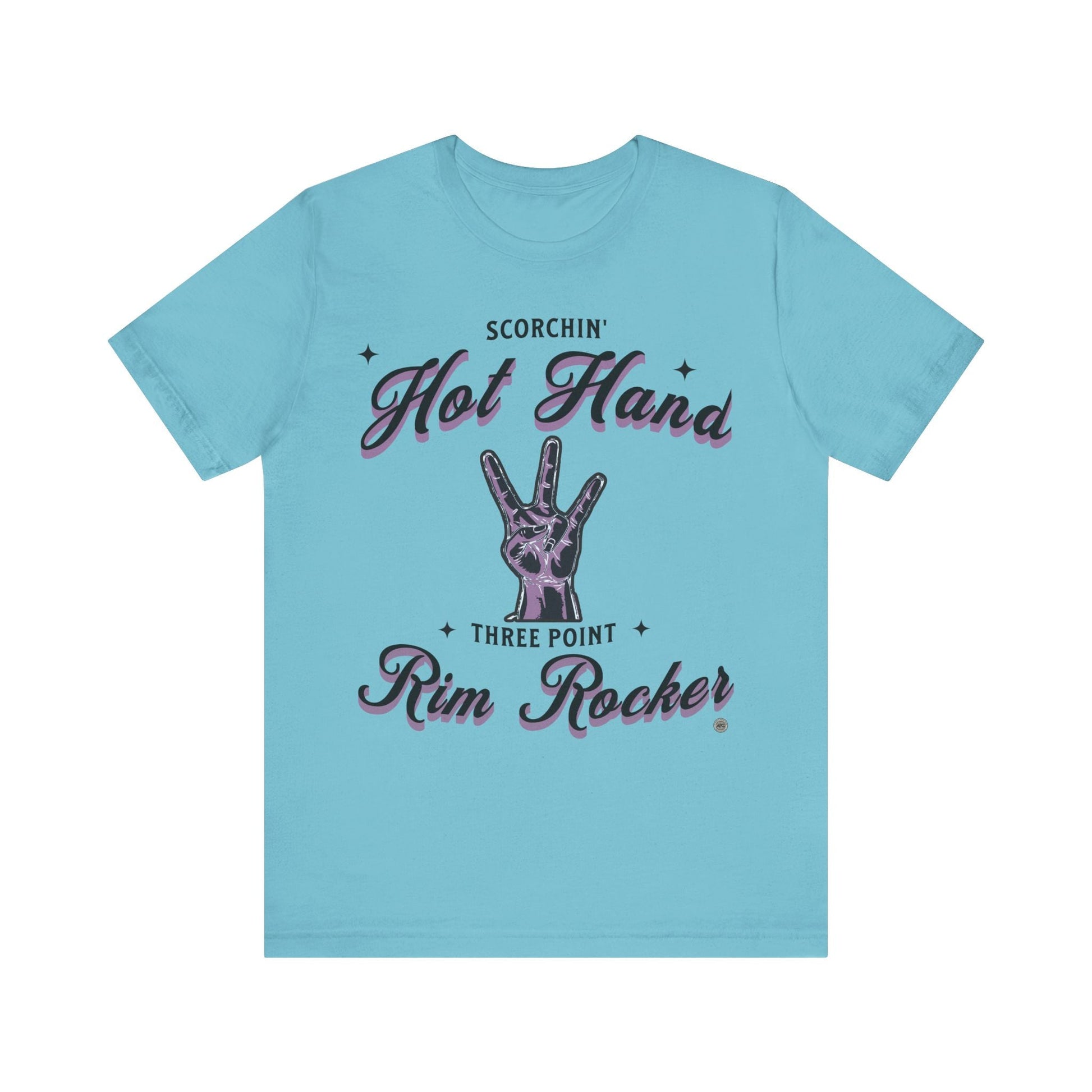 T-Shirt Basketball T-Shirt - 'Scorchin Hot Hands Three Point Rim Rocker' Turquoise / S