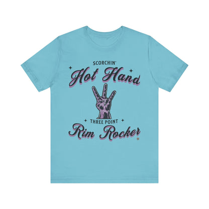 T-Shirt Basketball T-Shirt - 'Scorchin Hot Hands Three Point Rim Rocker' Turquoise / S