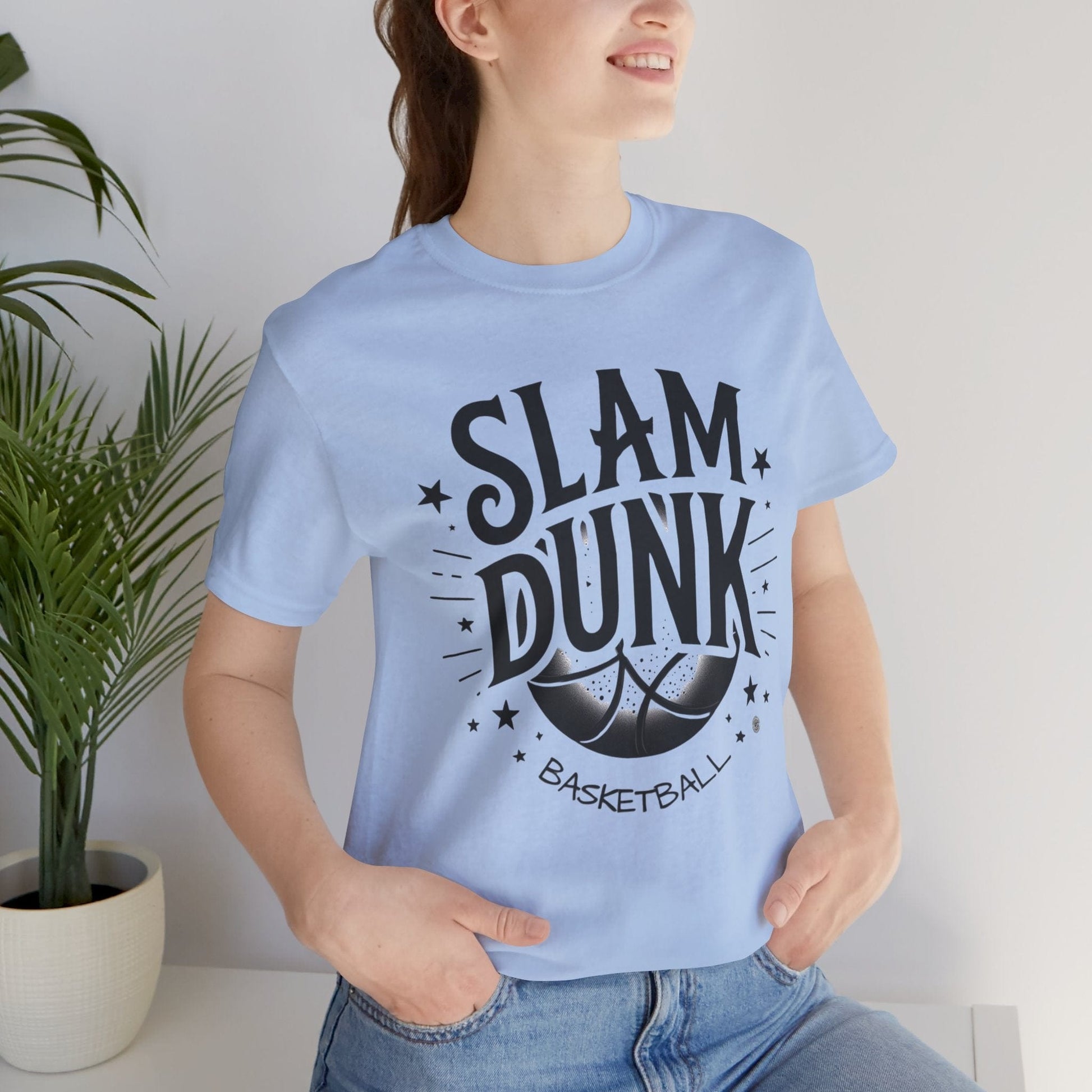 T-Shirt Basketball Tee - Slam Dunk Design Baby Blue / XS