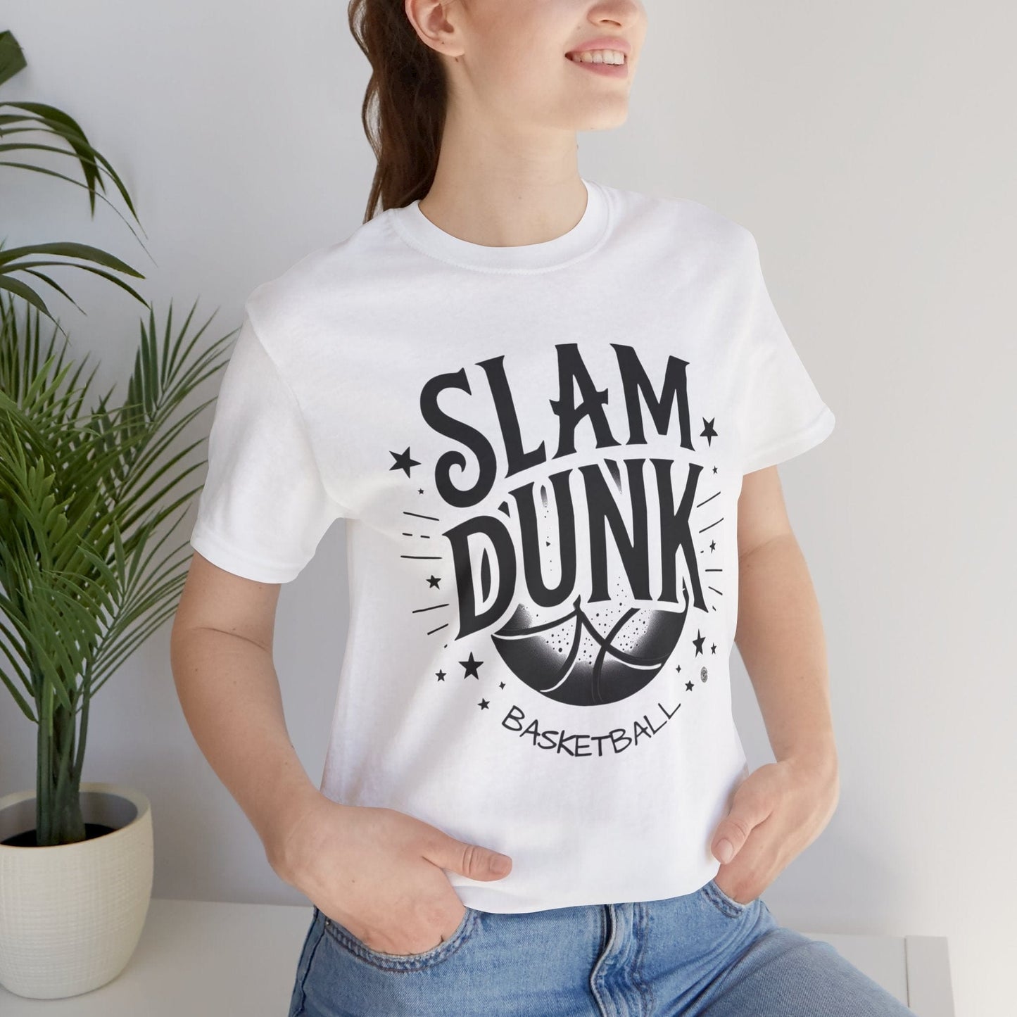 T-Shirt Basketball Tee - Slam Dunk Design White / XS