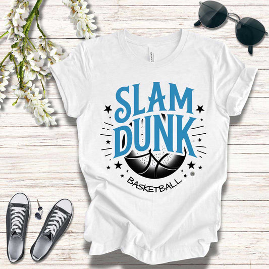 T-Shirt Basketball Tee - Slam Dunk Design Turquoise