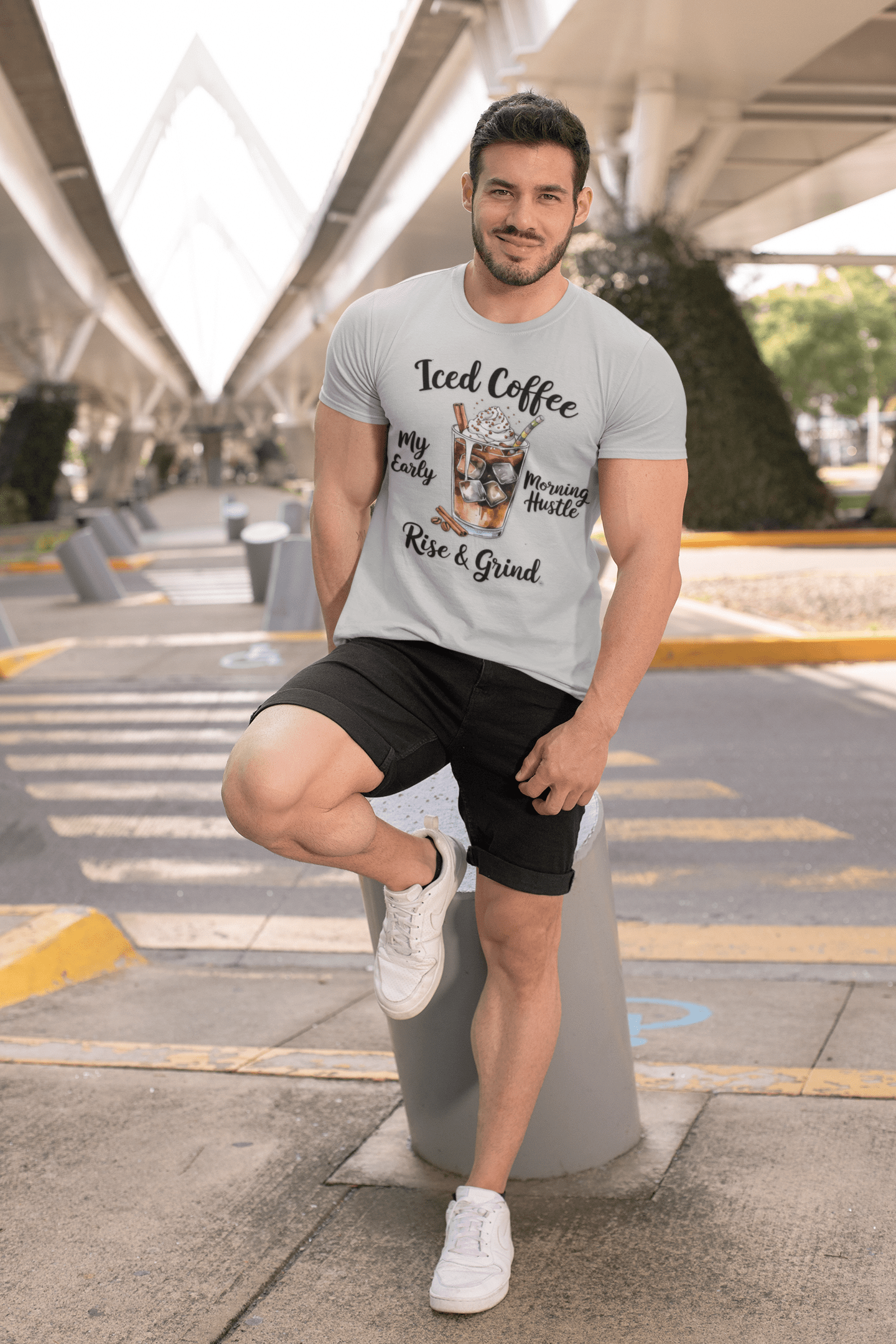 T-Shirt Coffee Lover Tee - Iced Coffee Rise & Grind Unisex Jersey Short Sleeve Tee