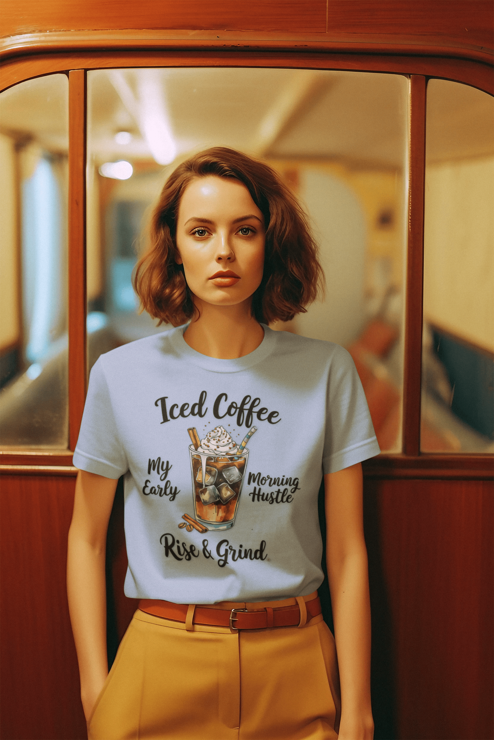 T-Shirt Coffee Lover Tee - Iced Coffee Rise & Grind Unisex Jersey Short Sleeve Tee