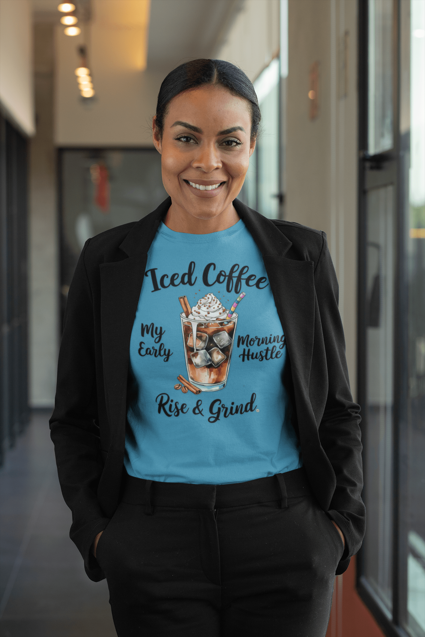 T-Shirt Coffee Lover Tee - Iced Coffee Rise & Grind Unisex Jersey Short Sleeve Tee