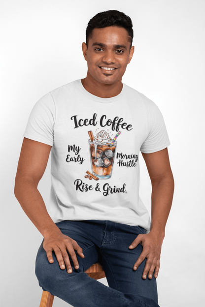 T-Shirt Coffee Lover Tee - Iced Coffee Rise & Grind Unisex Jersey Short Sleeve Tee