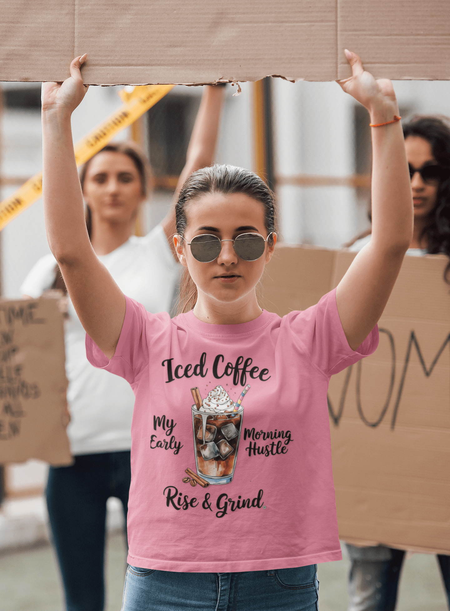 T-Shirt Coffee Lover Tee - Iced Coffee Rise & Grind Unisex Jersey Short Sleeve Tee