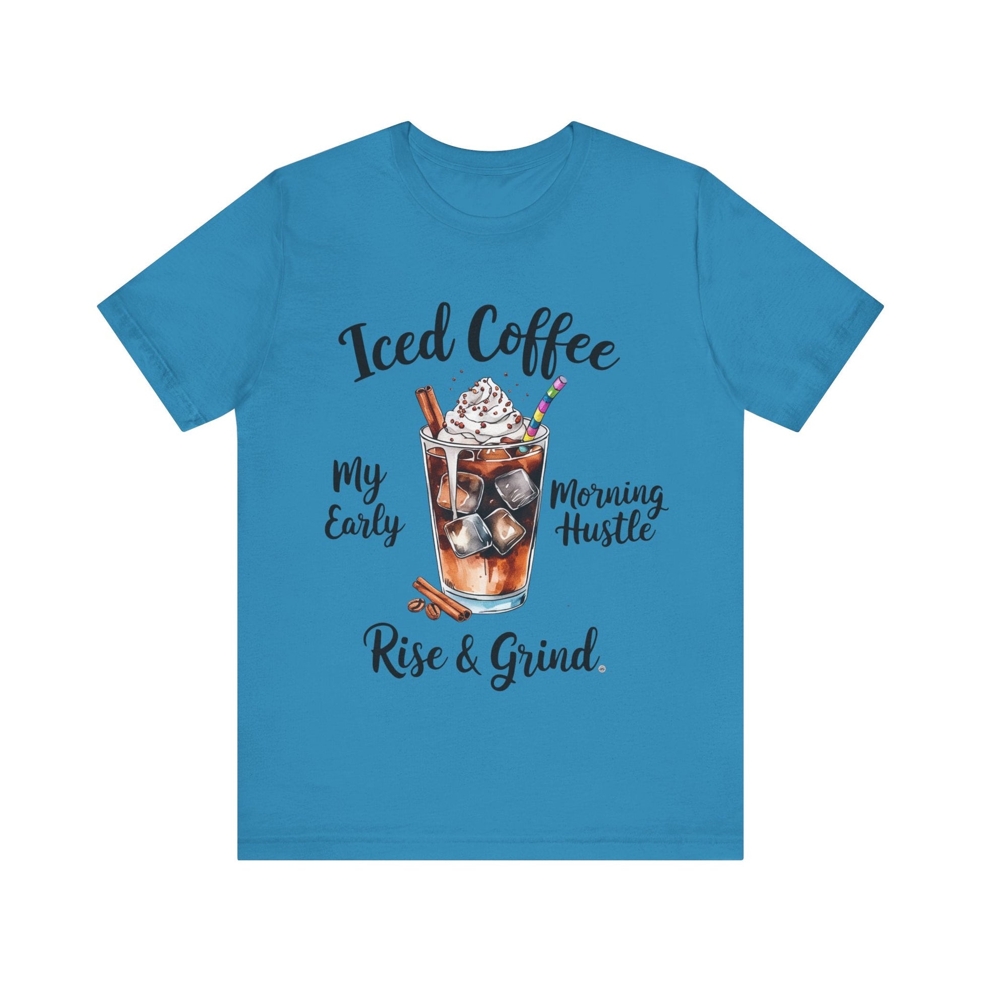 T-Shirt Coffee Lover Tee - Iced Coffee Rise & Grind Unisex Jersey Short Sleeve Tee Aqua / S