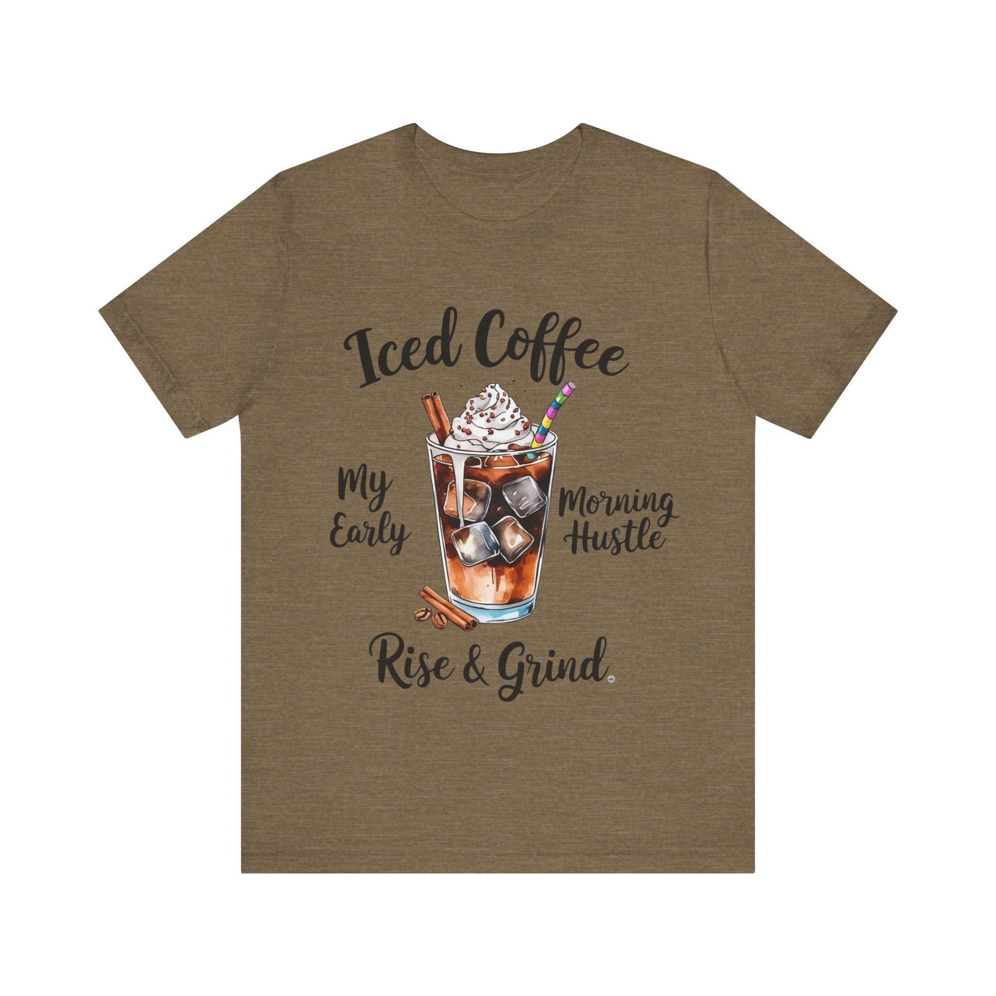 T-Shirt Coffee Lover Tee - Iced Coffee Rise & Grind Unisex Jersey Short Sleeve Tee Heather Olive / S