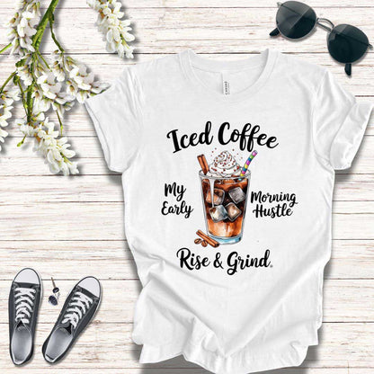 T-Shirt Coffee Lover Tee - Iced Coffee Rise & Grind Unisex Jersey Short Sleeve Tee