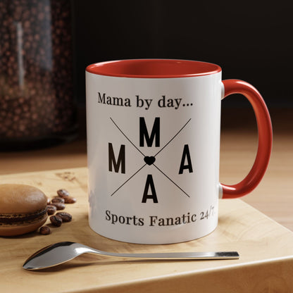 T-Shirt Coffee Mug - Mama by Day, Sports Fanatic 24/7 - Mug (11, 15oz) 11oz / Red