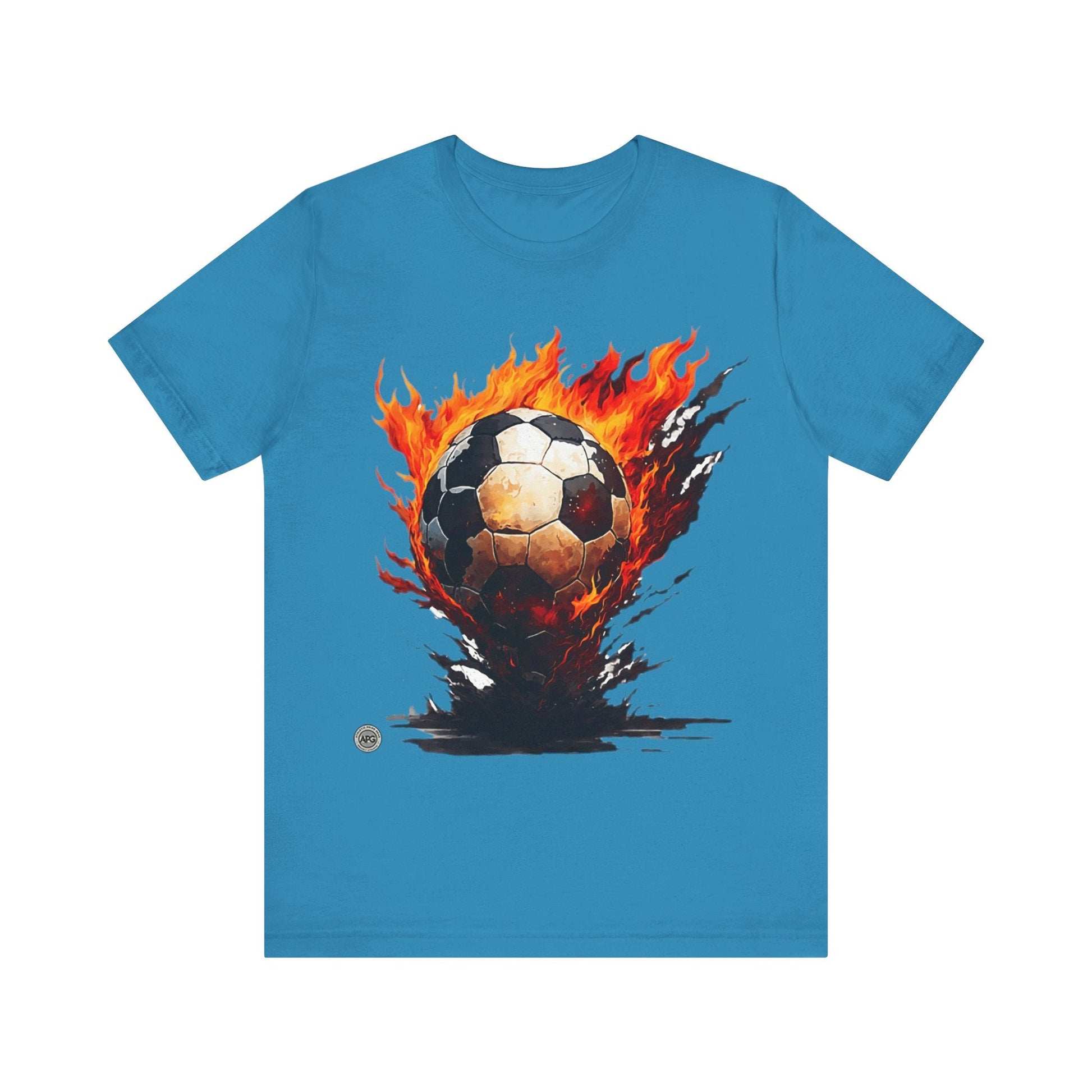 T-Shirt Flaming Soccer Ball Unisex Tee Aqua / S