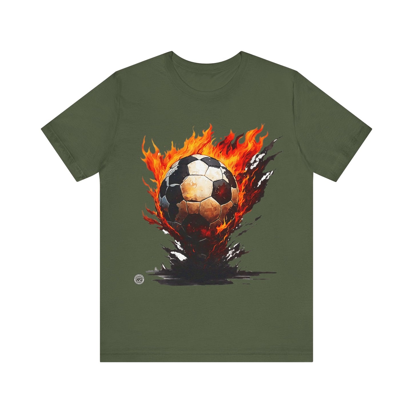 T-Shirt Flaming Soccer Ball Unisex Tee Military Green / S