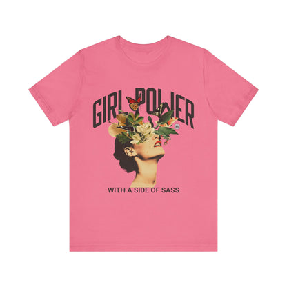 T-Shirt Graphic Tee - Girl Power with a Side of Sass Unisex Jersey Short Sleeve Tee Charity Pink / S