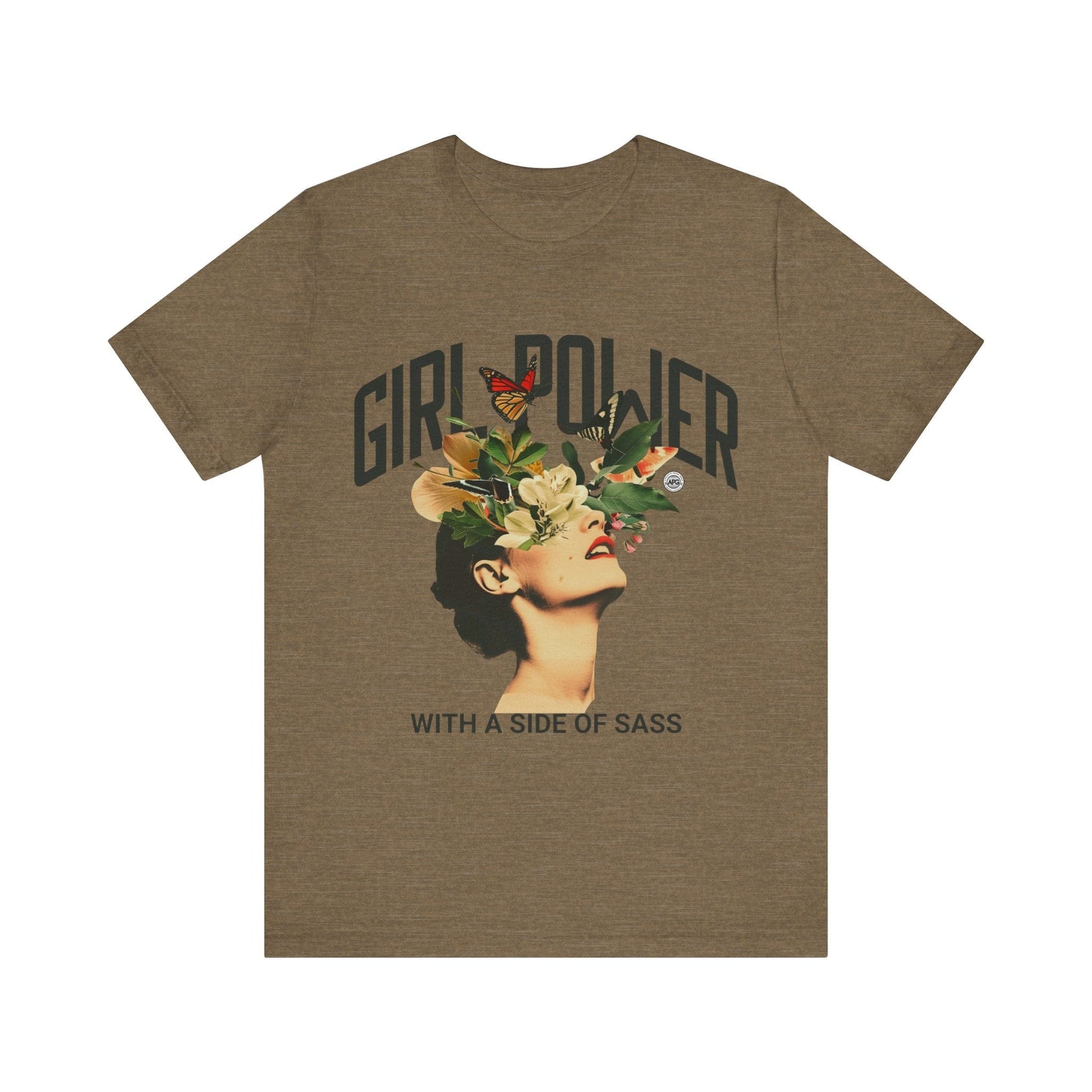 T-Shirt Graphic Tee - Girl Power with a Side of Sass Unisex Jersey Short Sleeve Tee Heather Olive / S