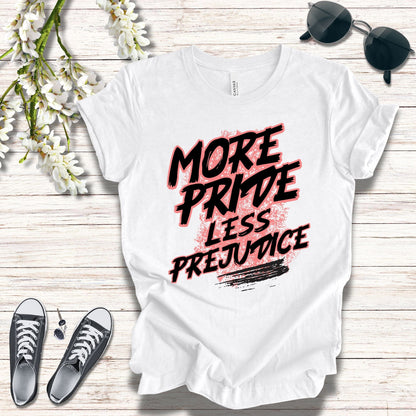 T-Shirt Prideful Tee: Unisex Jersey Short Sleeve Tee with 'More pride less prejudice' Design