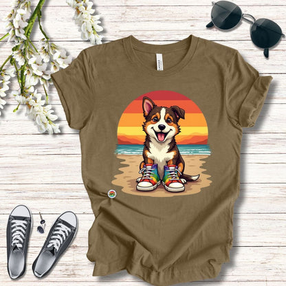 T-Shirt Unisex Tee - Dog with Rainbow Shoes