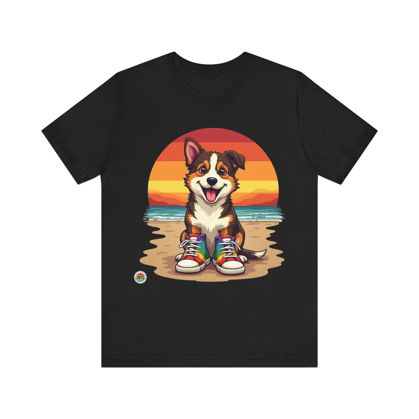 T-Shirt Unisex Tee - Dog with Rainbow Shoes Black / S