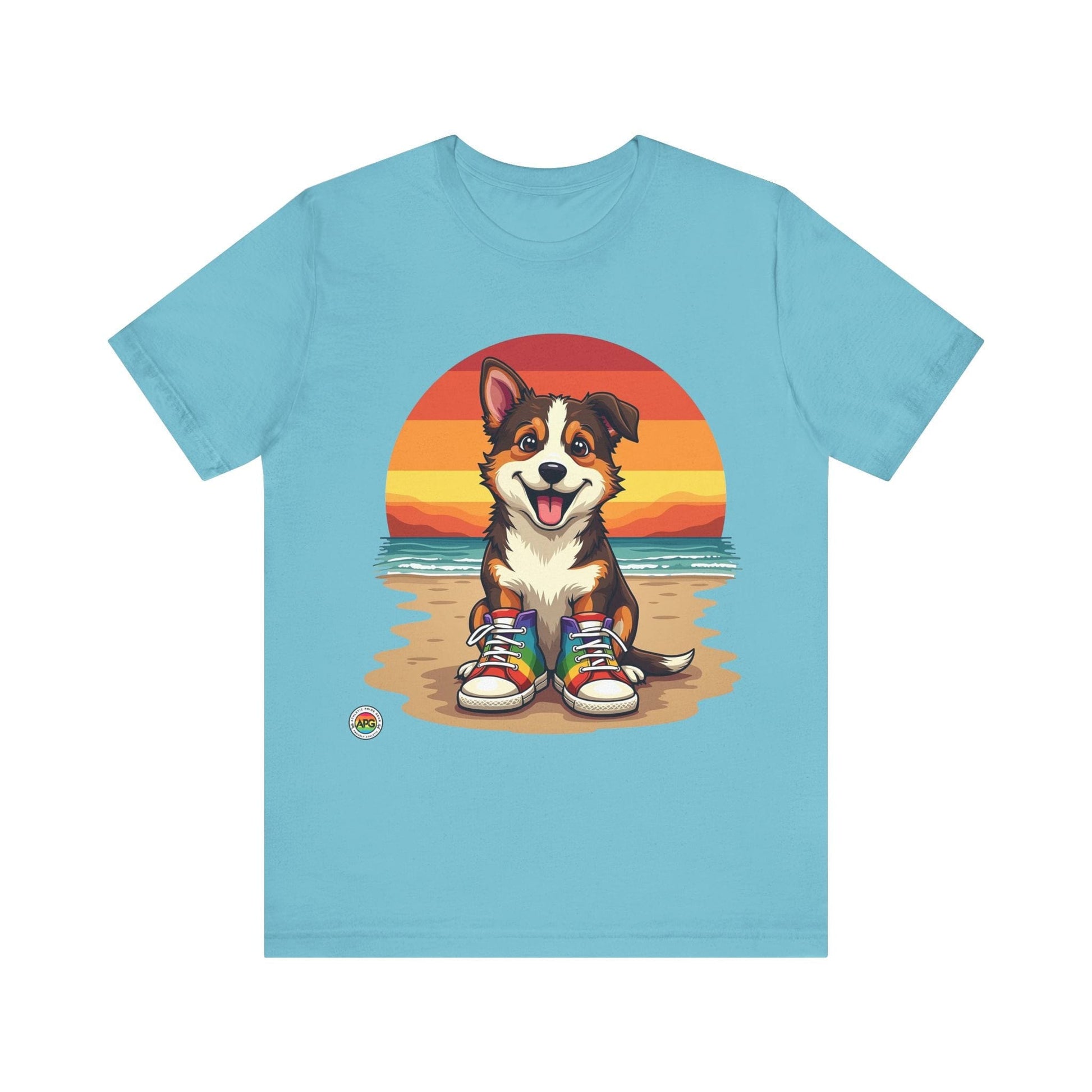 T-Shirt Unisex Tee - Dog with Rainbow Shoes Turquoise / S