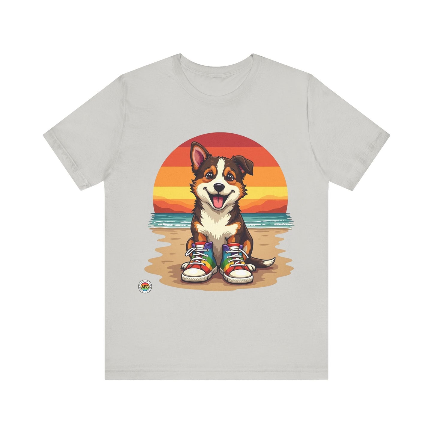 T-Shirt Unisex Tee - Dog with Rainbow Shoes Silver / S