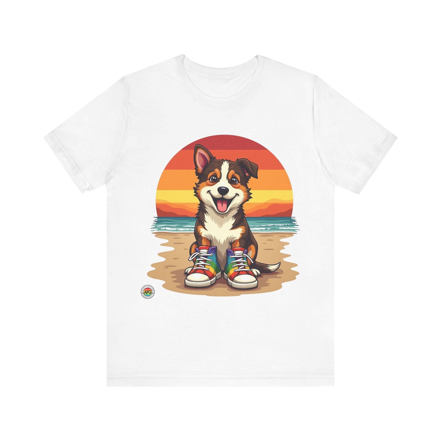 T-Shirt Unisex Tee - Dog with Rainbow Shoes White / L