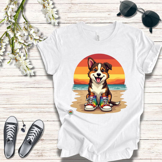 T-Shirt Unisex Tee - Dog with Rainbow Shoes